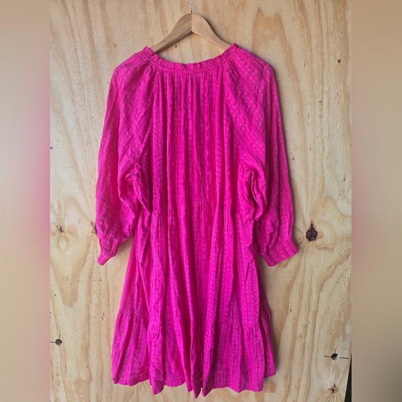 J Jill Vibrant Pink Dress Size 2X Plus Long Sleeves Popover Feminine - Picture 12 of 13